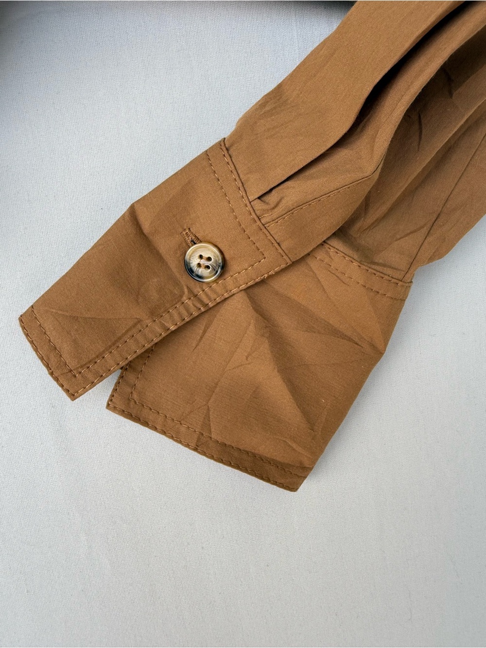 Zara Cropped and Cinched Collared Long-Sleeve Top - Tan - Picture 8 of 8
